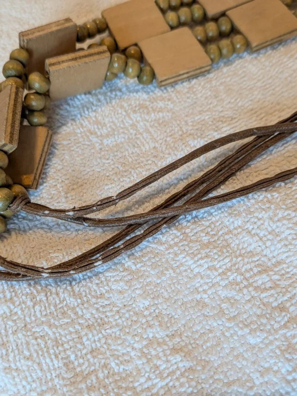 Wood and Bead Tie Belt Green Brown Wooden Beads Accent